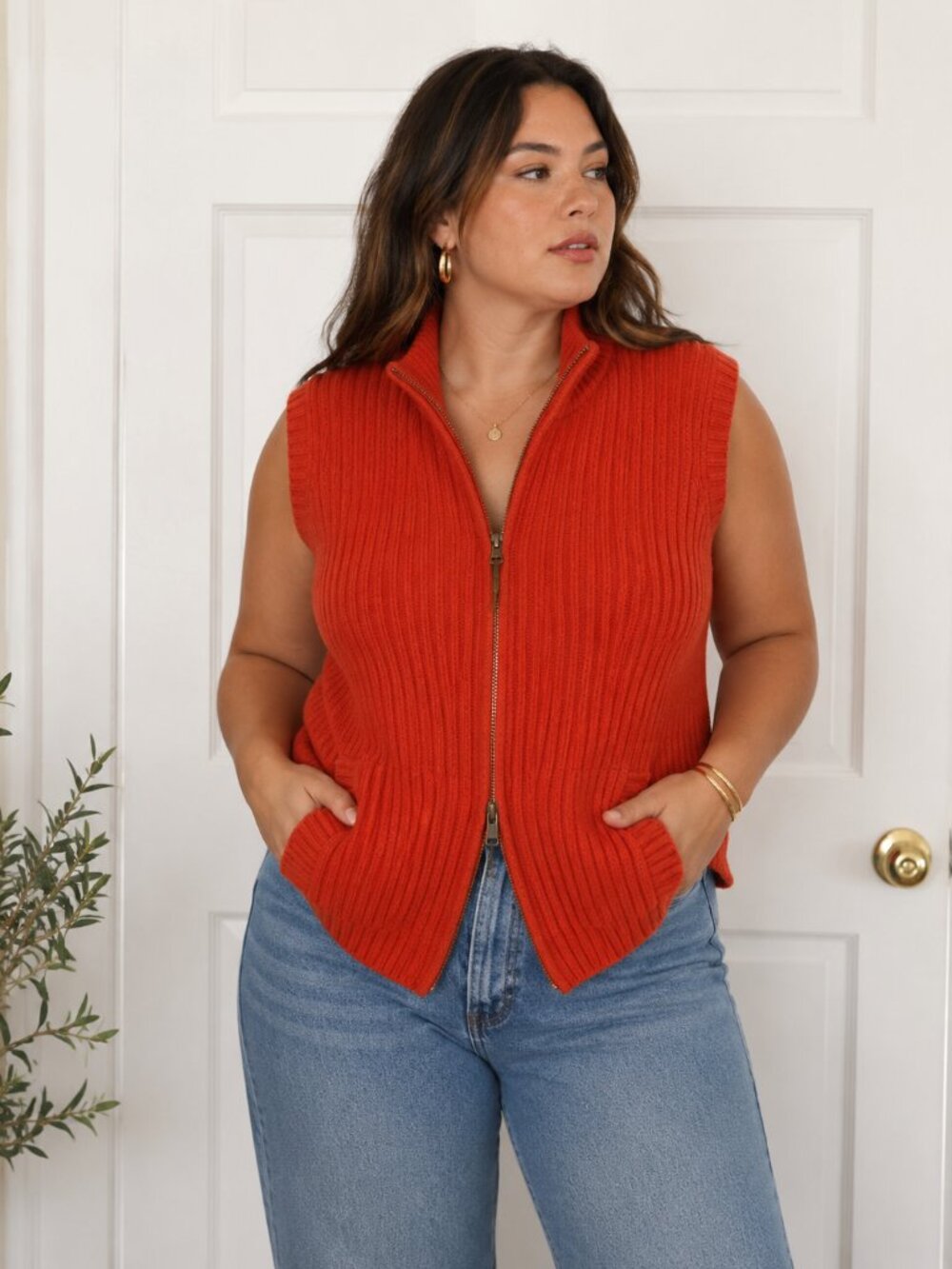 Lauren Ralph Lauren Orange Ribbed Sweater Vest 1X Full Zip Cotton Preppy ✨